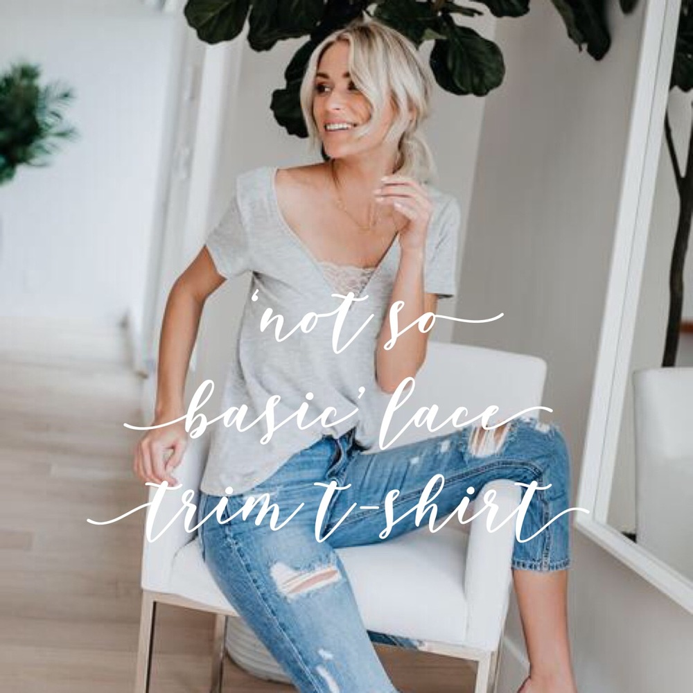 ‘Not So Basic’ Lace Trim T-shirt In Grey